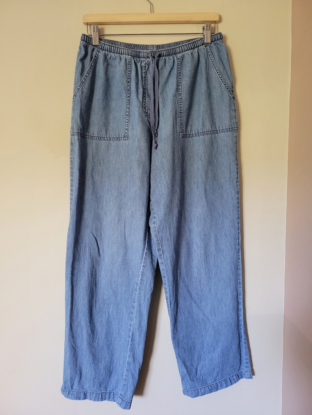 LL Bean Women's Sunwashed Denim Pants Straight-Leg Drawstring Jeans Medium